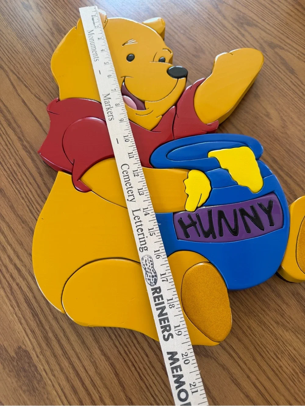 Vintage 14 x 20 wooden Winnie the Pooh Wall Art with Hunny Pot - Yellow & Blue